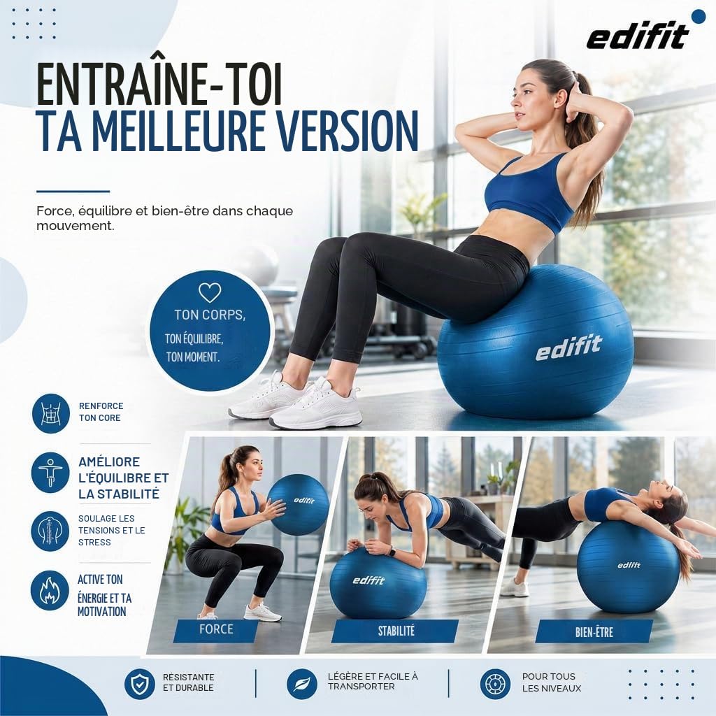 Ballon de gym & grossesse Edifit — Gonfleur inclus