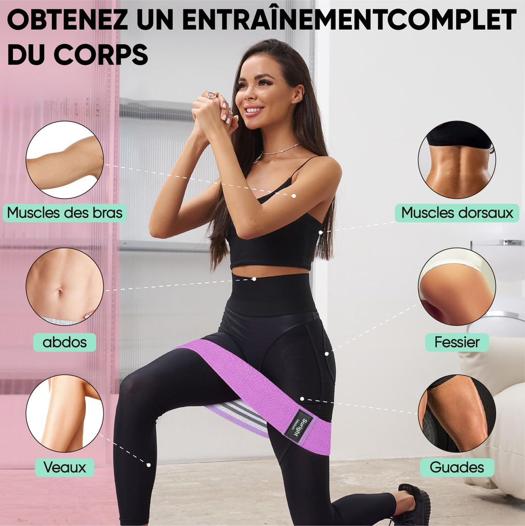 Bandes Élastiques Musculation en Tissu — 3 Niveaux