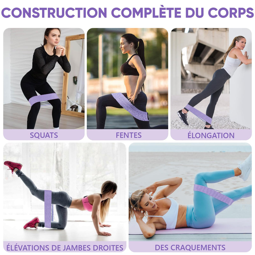 Bandes Élastiques Musculation en Tissu — 3 Niveaux