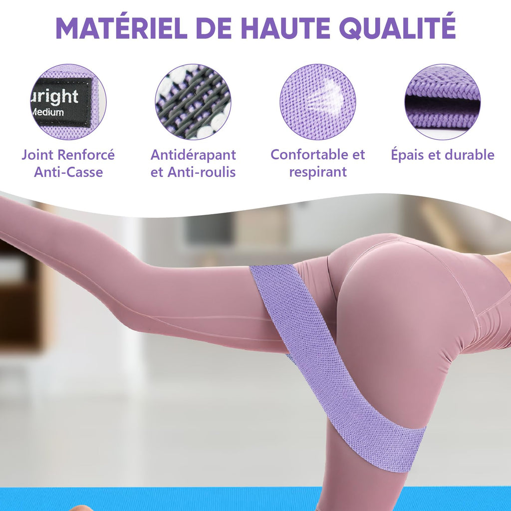Bandes Élastiques Musculation en Tissu — 3 Niveaux