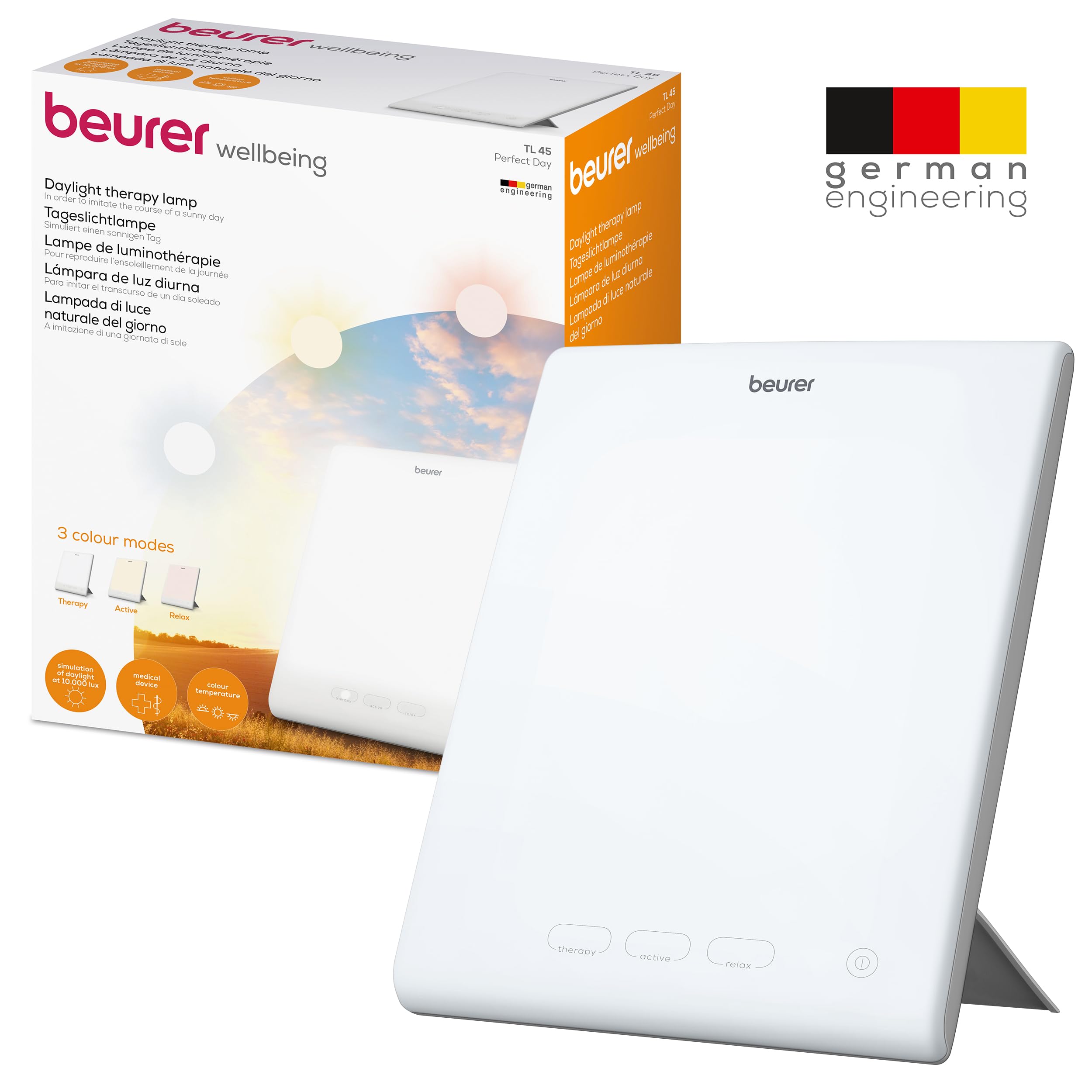 Beurer TL 30 Tageslichtlampe, 10.000 Lux, Tageslichtsimulation, kompakte Tageslichtlampe mit Ständer und Aufbewahrungsbeutel, 23,6 x 15,6 x 2,6 cm