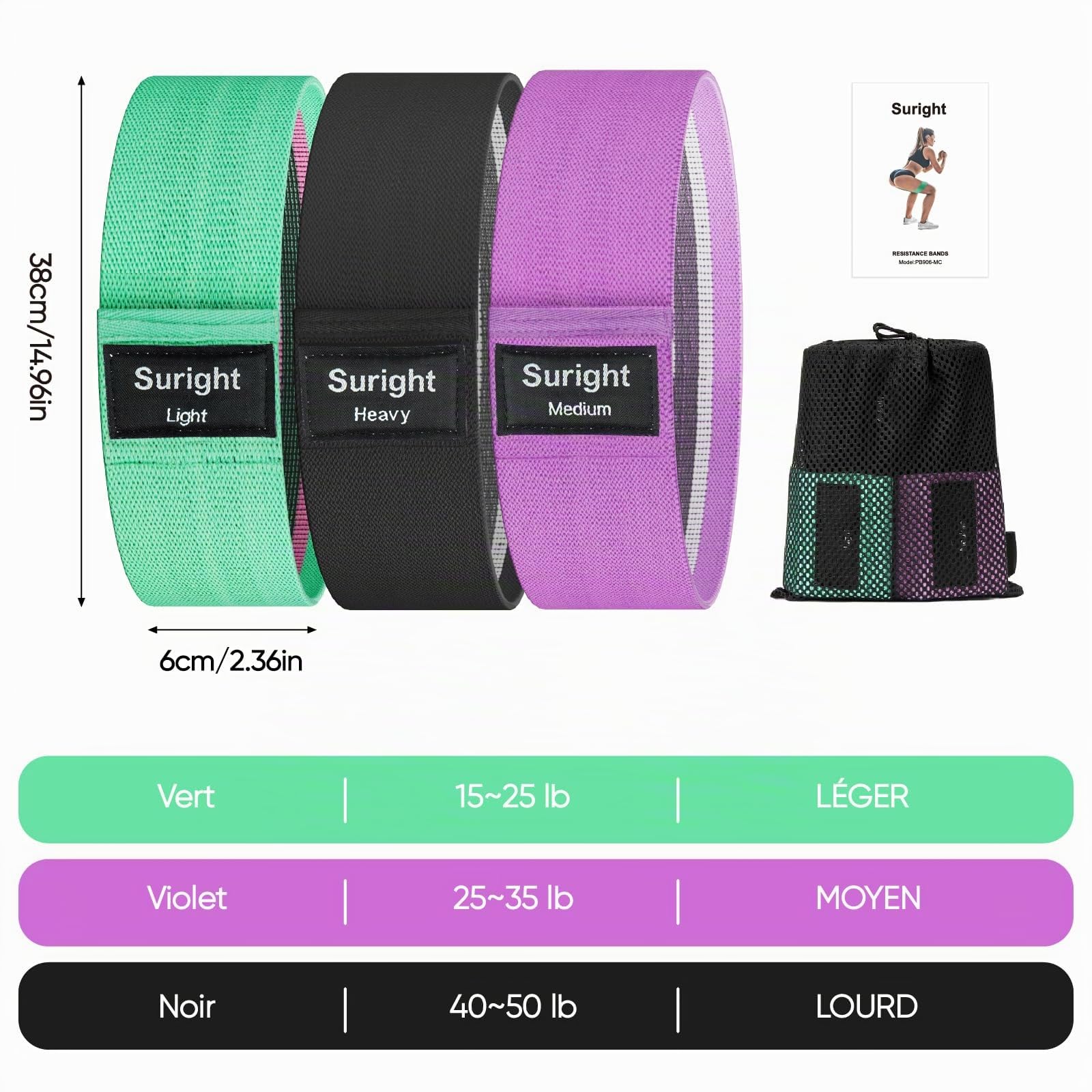 Bandes Élastiques Musculation en Tissu — 3 Niveaux