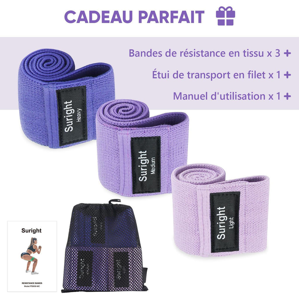 Bandes Élastiques Musculation en Tissu — 3 Niveaux