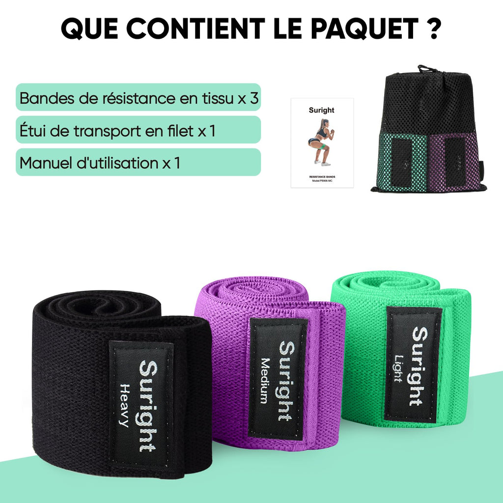 Bandes Élastiques Musculation en Tissu — 3 Niveaux