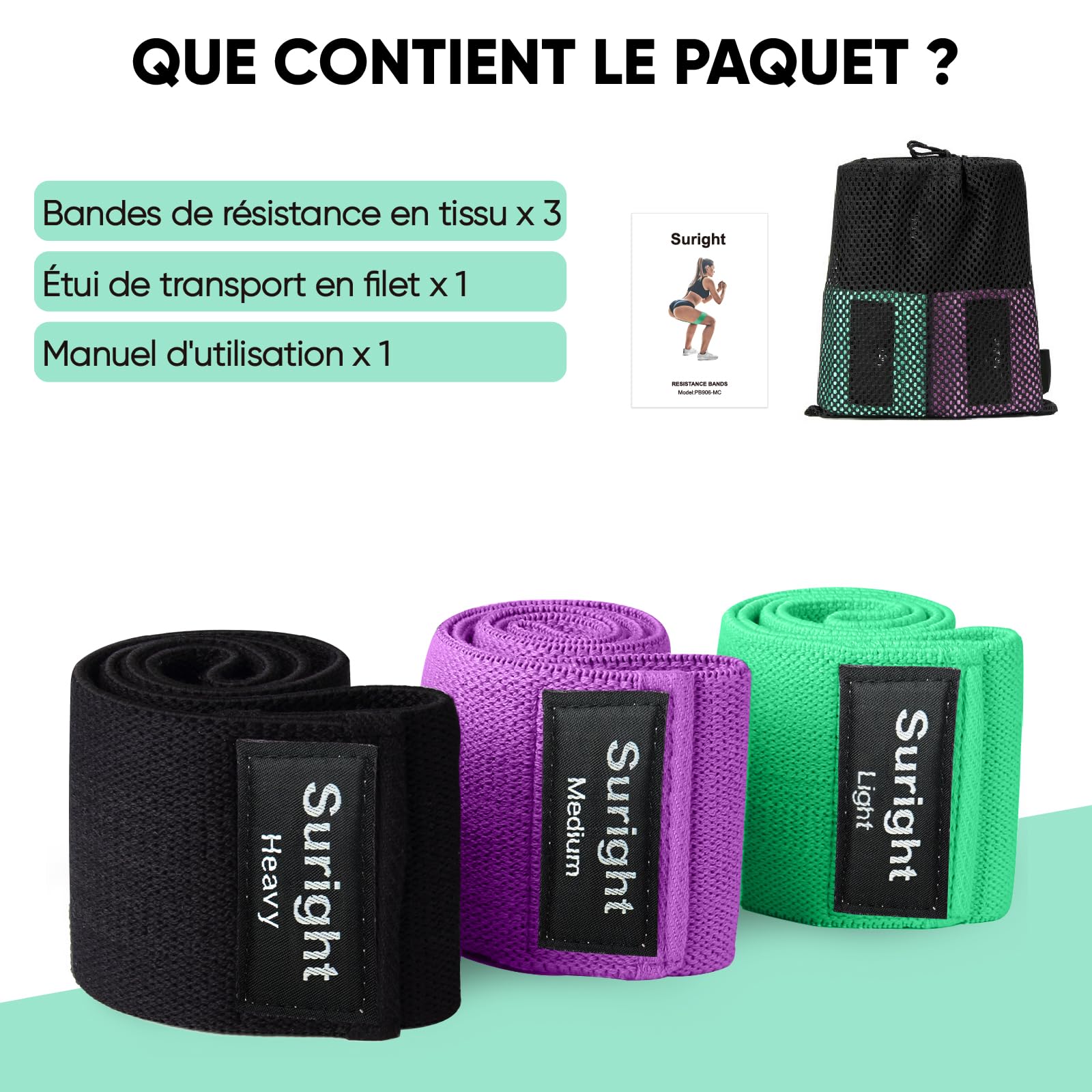 Bandes Élastiques Musculation en Tissu — 3 Niveaux
