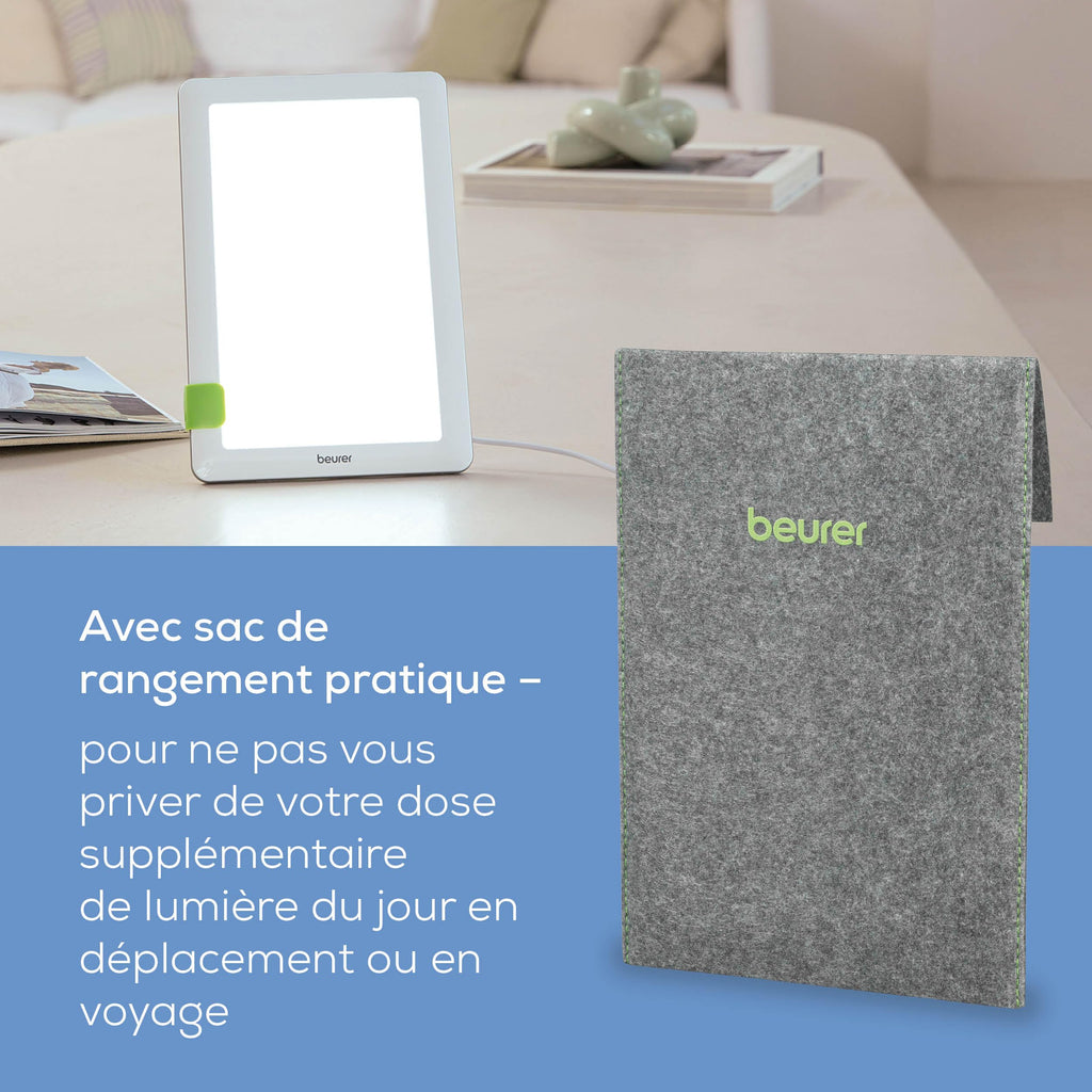 Beurer TL 30 Tageslichtlampe, 10.000 Lux, Tageslichtsimulation, kompakte Tageslichtlampe mit Ständer und Aufbewahrungsbeutel, 23,6 x 15,6 x 2,6 cm