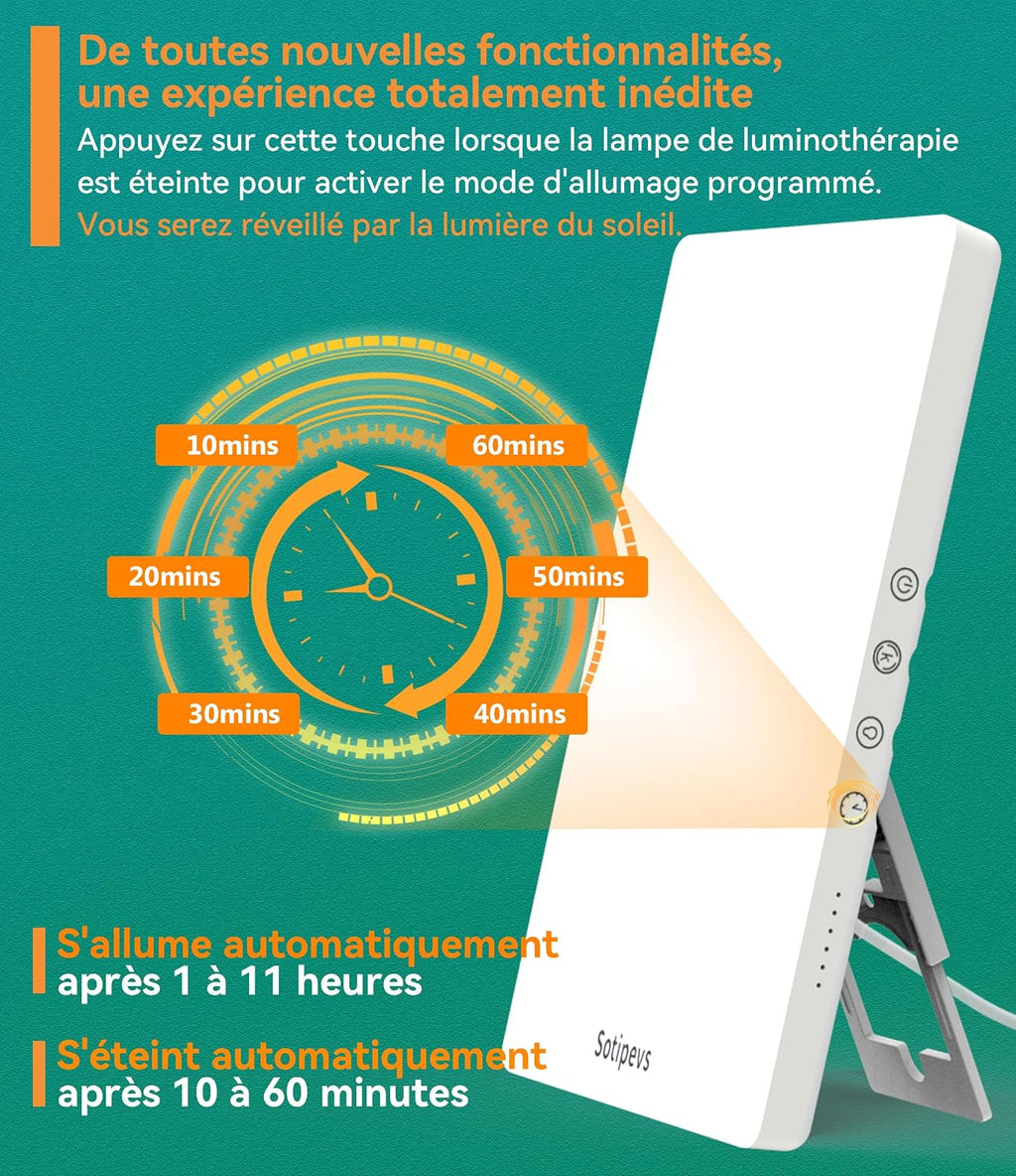 Tageslichtlampe 15000 Lux, Lichttherapielampe, 30cm Kompakte Tageslichtlampe mit 3 Farbtemperaturen, 5 Helligkeitsstufen, 6 Timern und Memory-Funktion