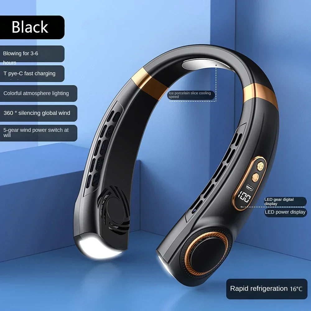 Portable Bladeless Neck Fan — Rechargeable with Digital Display