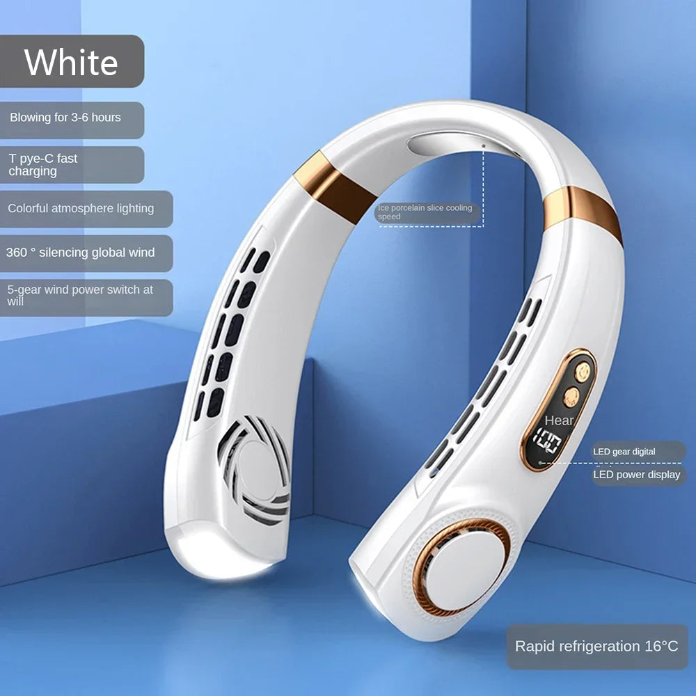 Portable Bladeless Neck Fan — Rechargeable with Digital Display