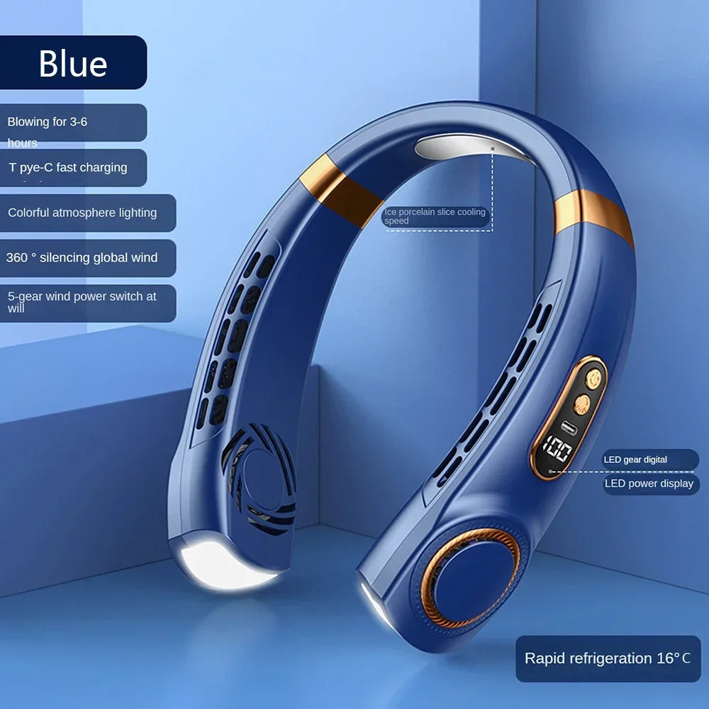 Portable Bladeless Neck Fan — Rechargeable with Digital Display